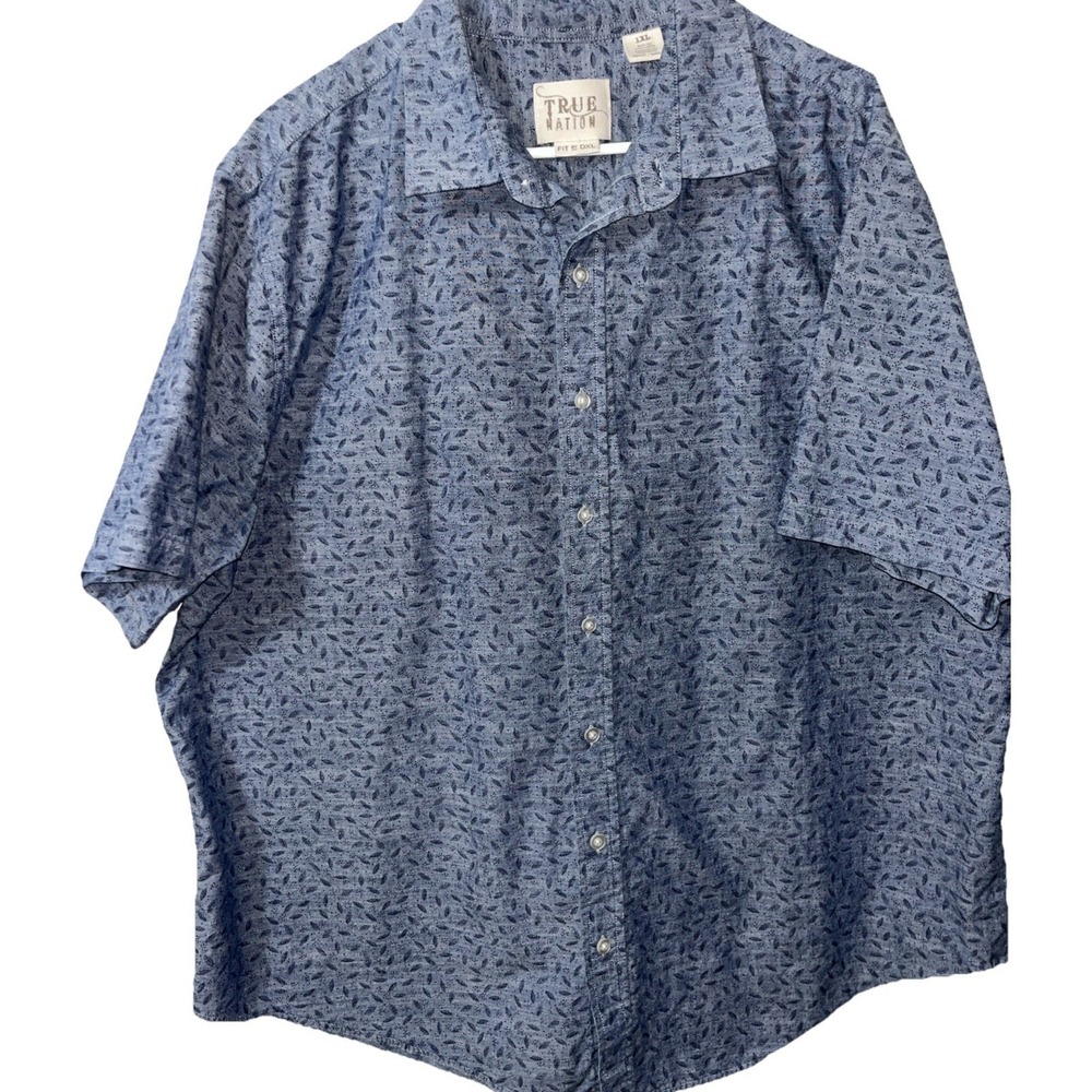 True Nation Mens Shirt 1XL DXL Blue Leaf Short Sleeve Biz Casual Vacation Preppy
